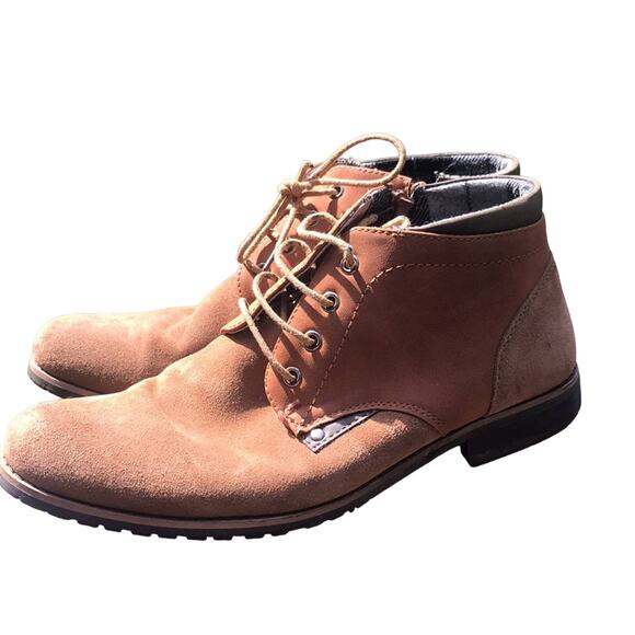 Bruno Marc Plaid Lined Lace Up Suede Boots Tan Men's Size 9 - Picture 1 of 10